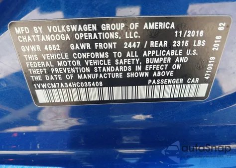 2017 Volkswagen Passat V6 Sel Premium из США, поврежденный, VIN 1VWCM7A34HC035408